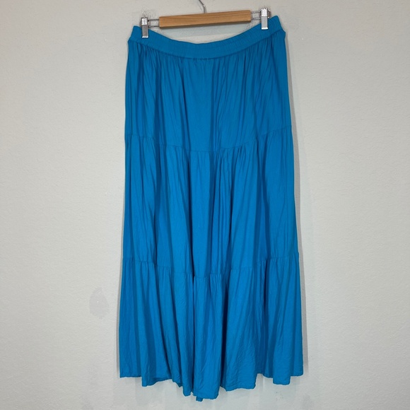 Crazy Cowgirl Maxi Skirt Womens M Blue Tiered Button Western Rodeo - Picture 4 of 9